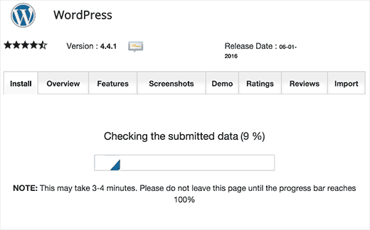 O progresso Softaculous WordPress Installer 