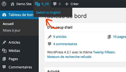 Alternar interface de administração do WordPress para o inglês 