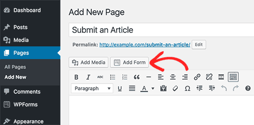 Adicionar formulário de envio de postagem a uma página do WordPress 