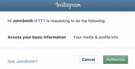 Autorize o IFTTT a acessar Instagram 