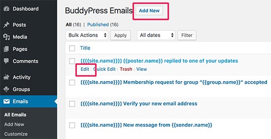 Edite notificações por e-mail no BuddyPress 