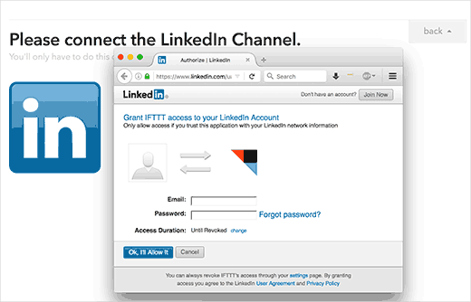 Autorize o IFTTT a acessar sua conta do LinkedIn 