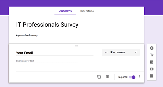 Adicionar campos de formulário no Google Forms 