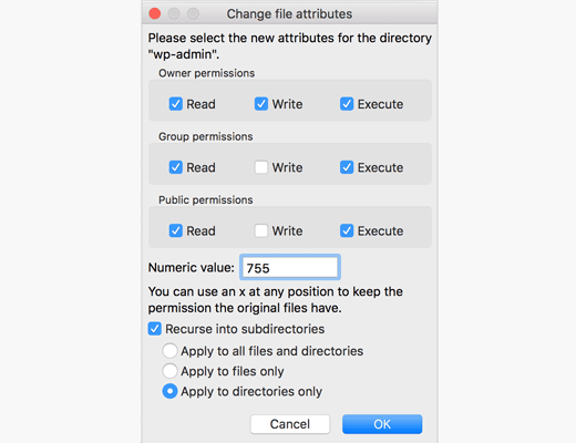 Alterando permissões de arquivos usando o FTP 