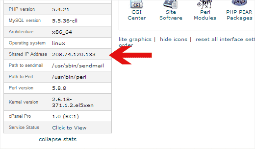 Encontrando o endereço IP do seu servidor no cPanel 