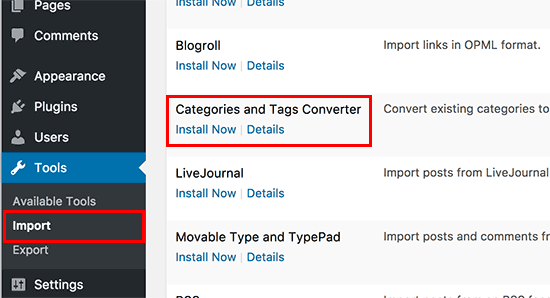 Instalar conversor de categorias e tags no WordPress 