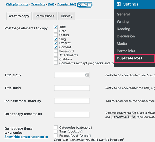 Duplicar configurações de postagem 