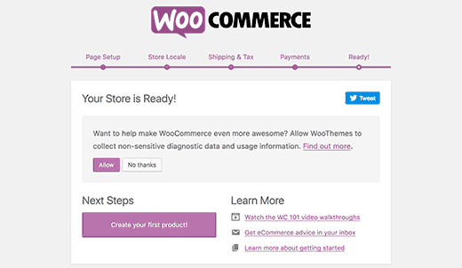 Configuração do WooCommerce concluída 