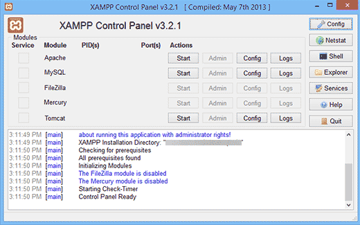 Centro de Controle XAMPP 