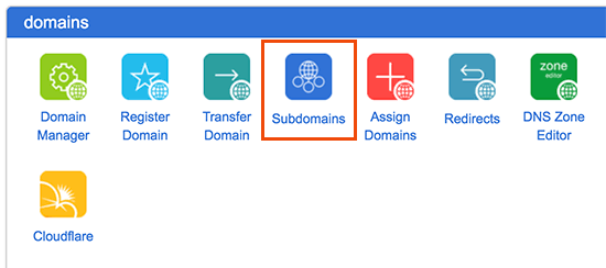 Subdomínios no painel de controle do cPanel 