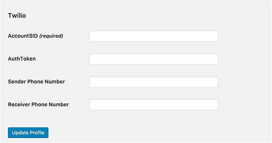 Configurações de Twilio 