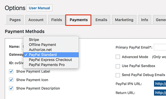 Configurar o gateway de pagamento para o MemberPress 