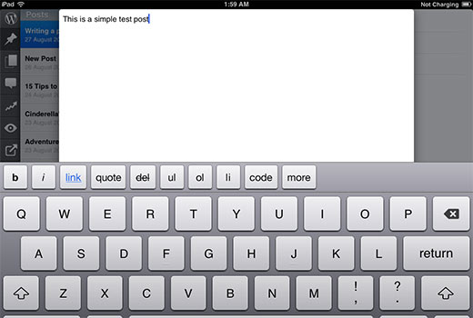 Escrevendo uma postagem no aplicativo WordPress para iPhone ou iPad 