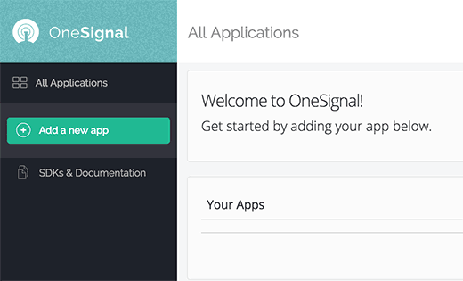 Adicionar novo aplicativo OneSignal 