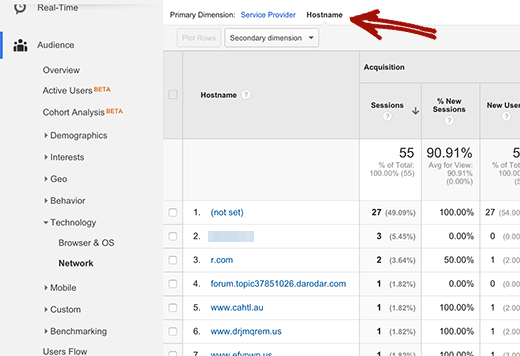 encontrando nomes de host para referências de spam no Google Analytics 