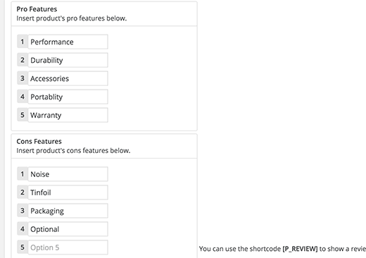 Adicionando prós e contras de um produto com sua revisão 