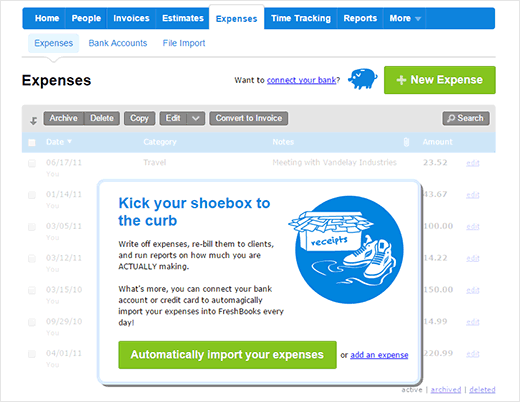 Acompanhe suas despesas usando o FreshBooks 