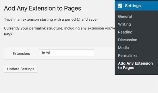 Adicionar .html às páginas no WordPress 