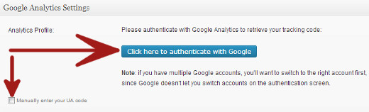 Google Analytics para WordPress Plugin Autenticar com o Google ou inserir o código UA manualmente 