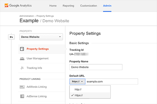 Alterando o URL padrão no Google Analytics 