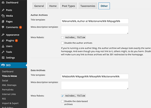 A maneira correta de adicionar noindex para arquivar páginas no WordPress 