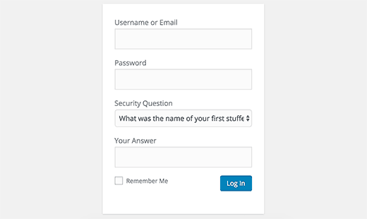 Formulário de login com pergunta de segurança 