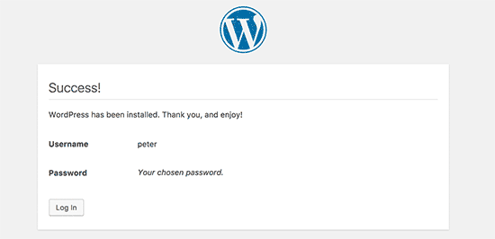 WordPress foi instalado com sucesso no subdiretório 