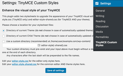 Configurações TinyMCE Custom Styles 