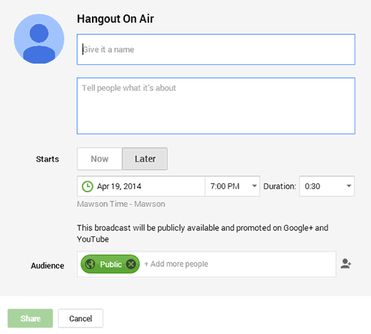 Digite seus Detalhes do Hangout 