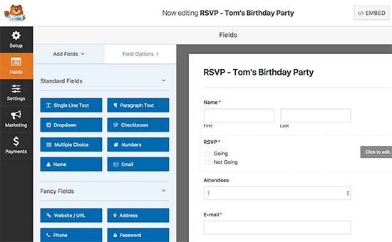 Criando um formulário RSVP com WPForms 