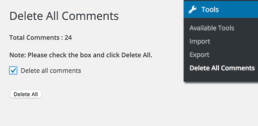Excluindo todos os comentários do WordPress usando um plugin 