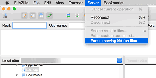Mostrar arquivos ocultos no Filezilla 