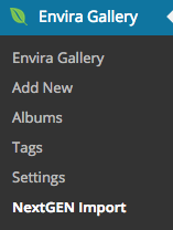 Menu NextGEN Importar na Galeria Envira 
