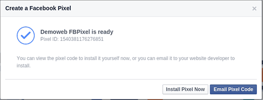 O Facebook Pixel está pronto para instalação 