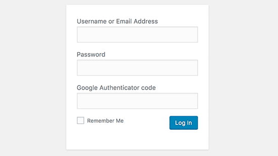 Tela de login do WordPress com o Autenticador do Google ativado 