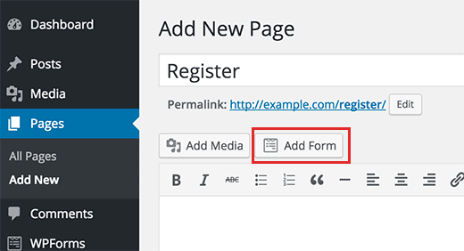 Adicionar formulário de registro de usuário a uma página no WordPress 