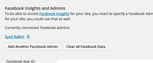 Facebook insights usuário de administrador adicionado ao WordPress SEO 