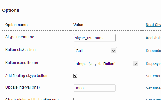 Configurações do estado do Skype puro 