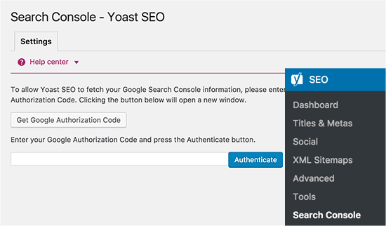 Conecte-se ao Google Search Console a partir do Yoast SEO 