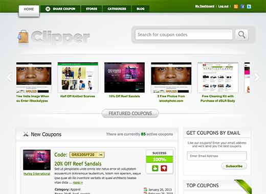 Clipper cupons tema para WordPress 