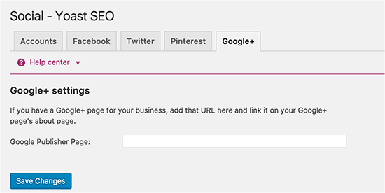 Yoast WordPress SEO - Configurações do Google Plus 