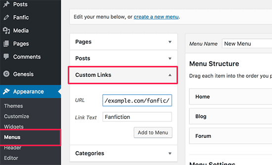 Adicione fanfiction aos menus de navegação no WordPress 