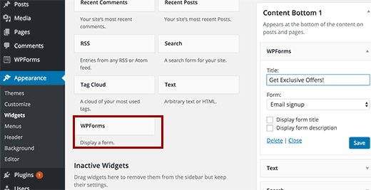 Widget WPforms 