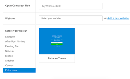 Criando uma porta de boas vindas em tela inteira no OptinMonster 