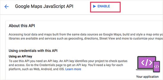 Ativar API de JavaScript 