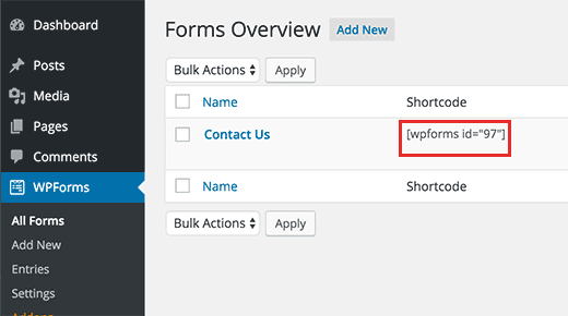 Formulário de contato Shortcode 