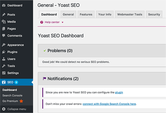 O plugin SEO de Yoast está instalado 